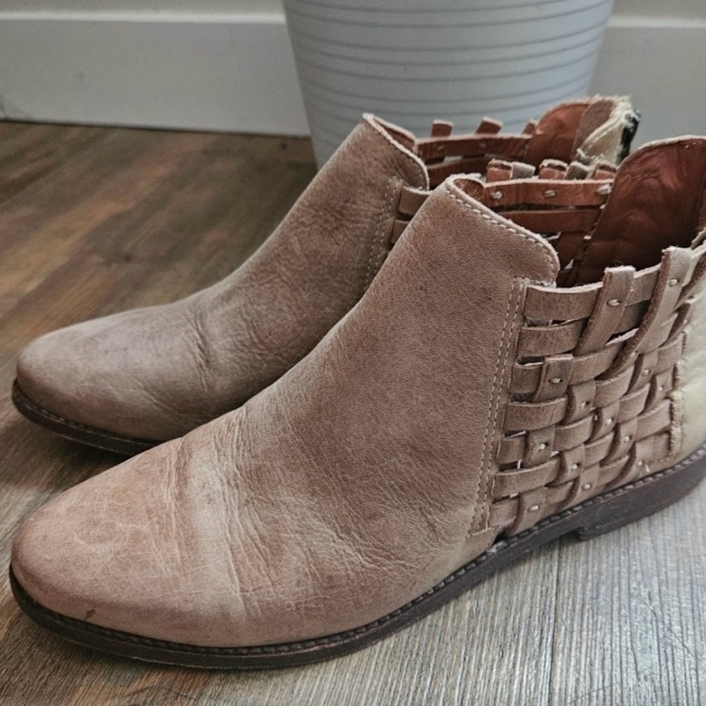 Chocolat Blu Tan Ankle Boots with Woven Detail